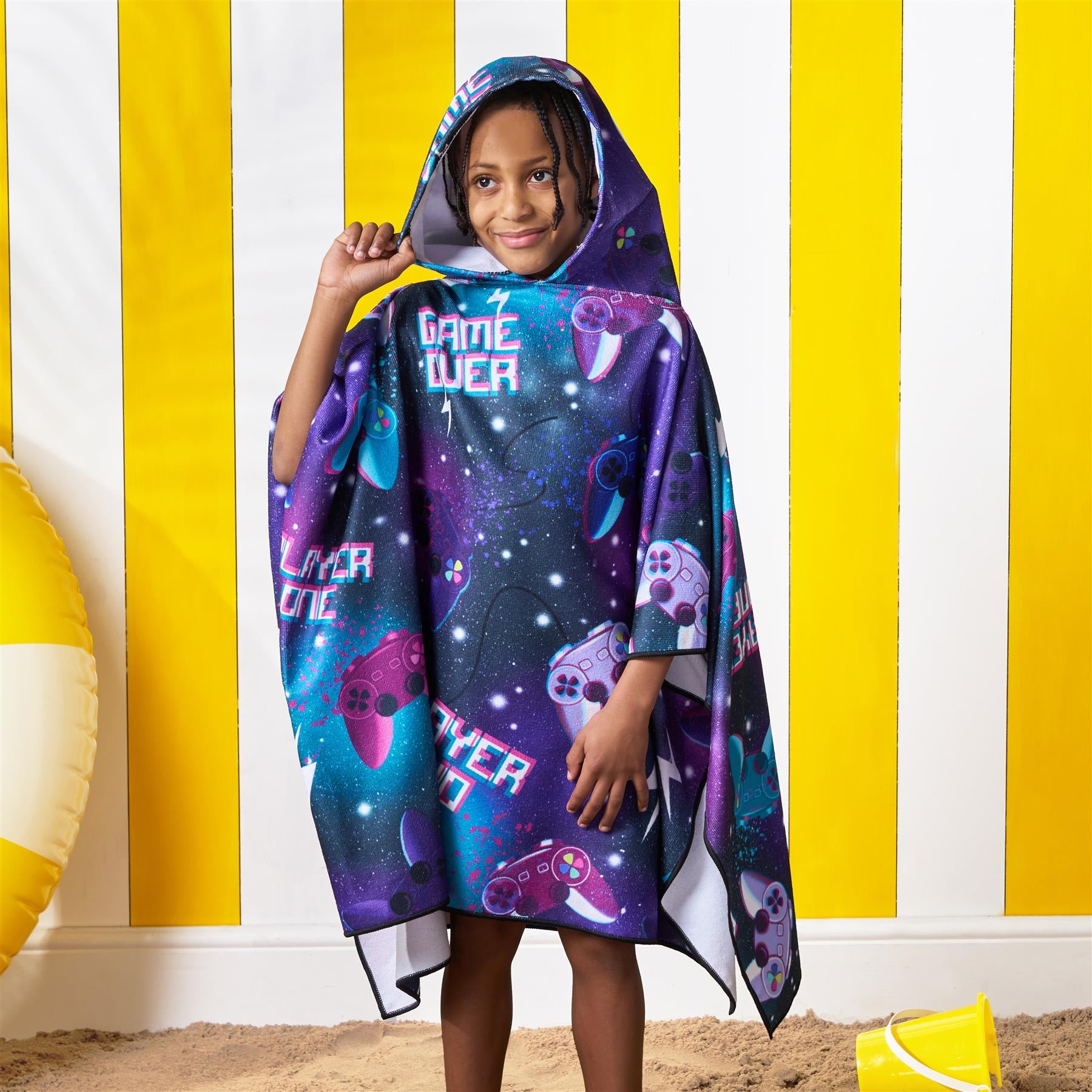 Kids Poncho Beach Towel Hooded Quick Dry Microfibre Holiday Swimming Absorbent