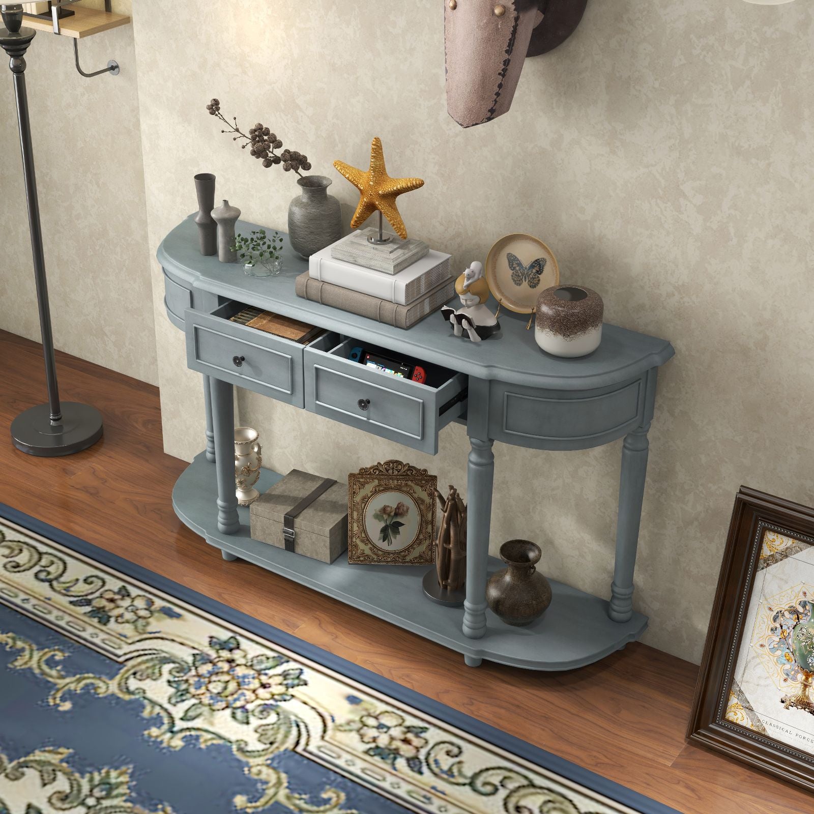 Retro Console Table with Storage for Living Room Hallway