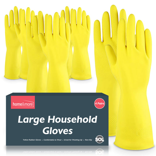 4 Pairs Rubber Gloves Large | Long Sleeve Household Washing up Kitchen Cleaning