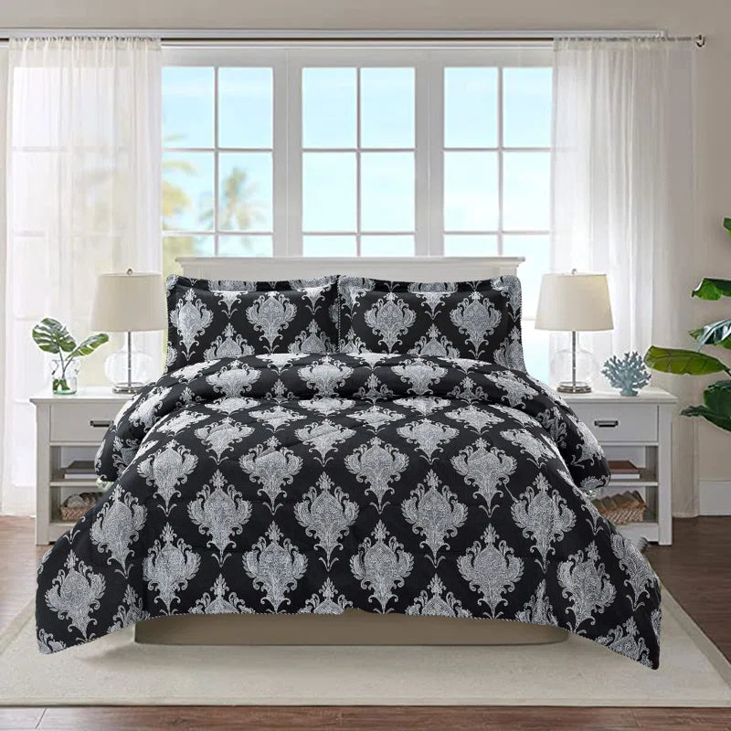 Gina Polyester Damask Bedspread with Pillowcases