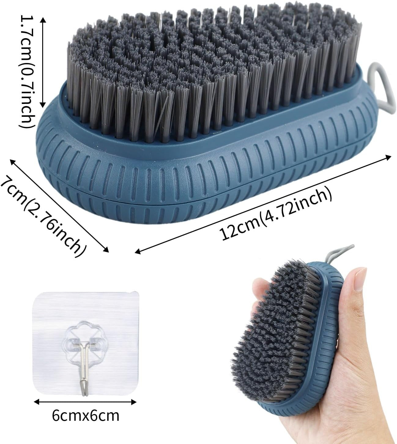 2PCS Heavy Duty Nail Brush for Cleaning Nails, Nail Duster Brushes for Cleaning Fingernails Hard Bristle Nail Hand Scrub Brush Fingernail Scrub Brush Toes, Attached 2Pcs Adhesive Hooks