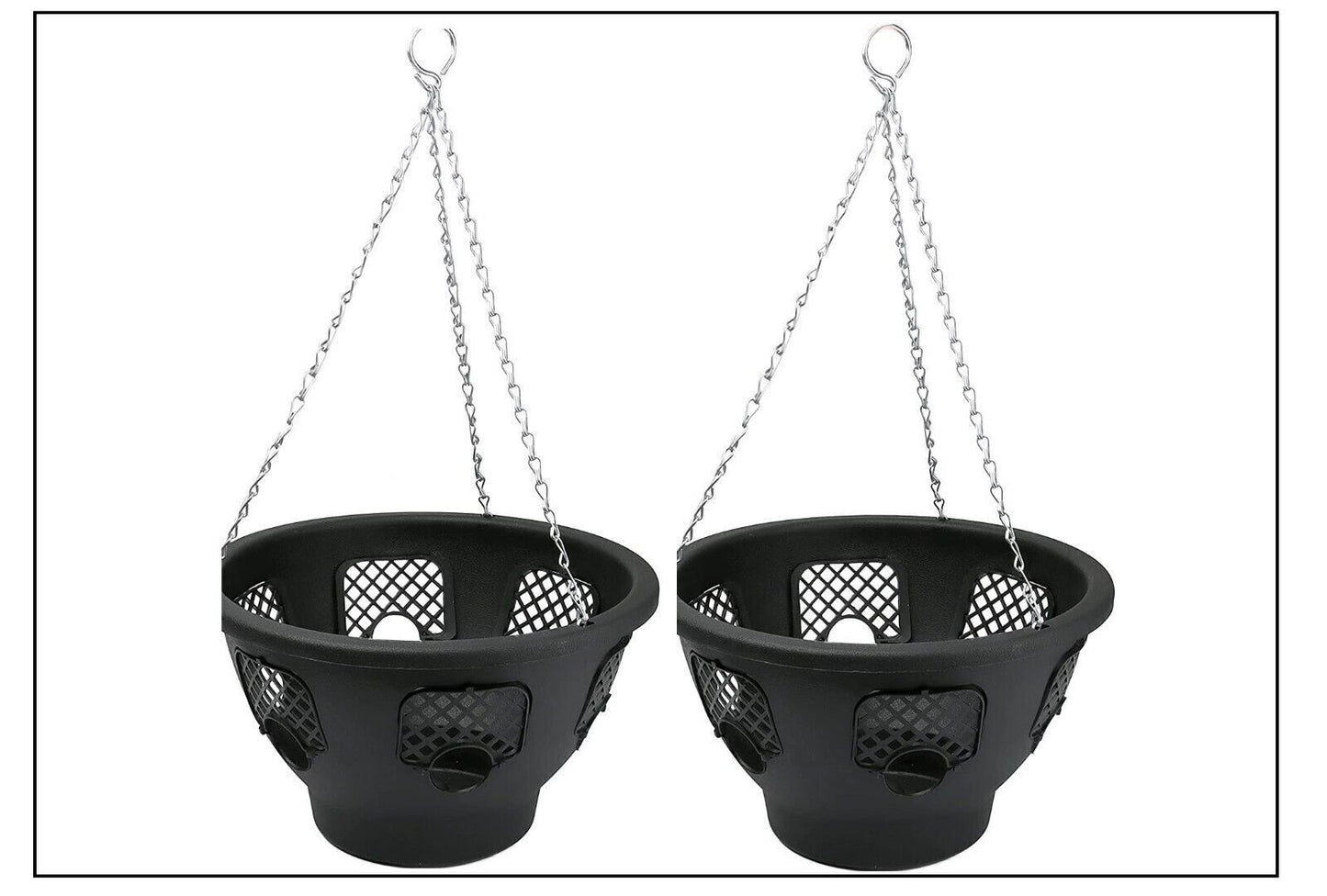 PLASTIC HANGING BASKETS for PLANTS FLOWERS GARDEN OUTDOOR HANGING BLACK 12 INCH