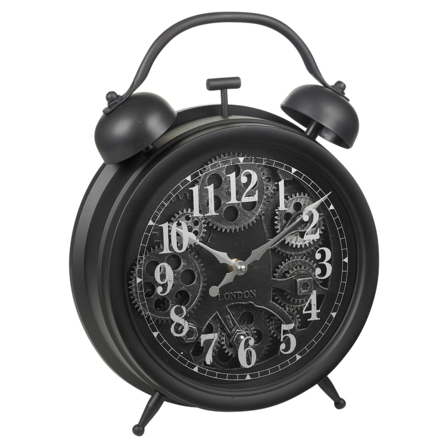 Black Vintage Clock Giant Display Hands Wall or Mantle Shelf Retro Visible Gears