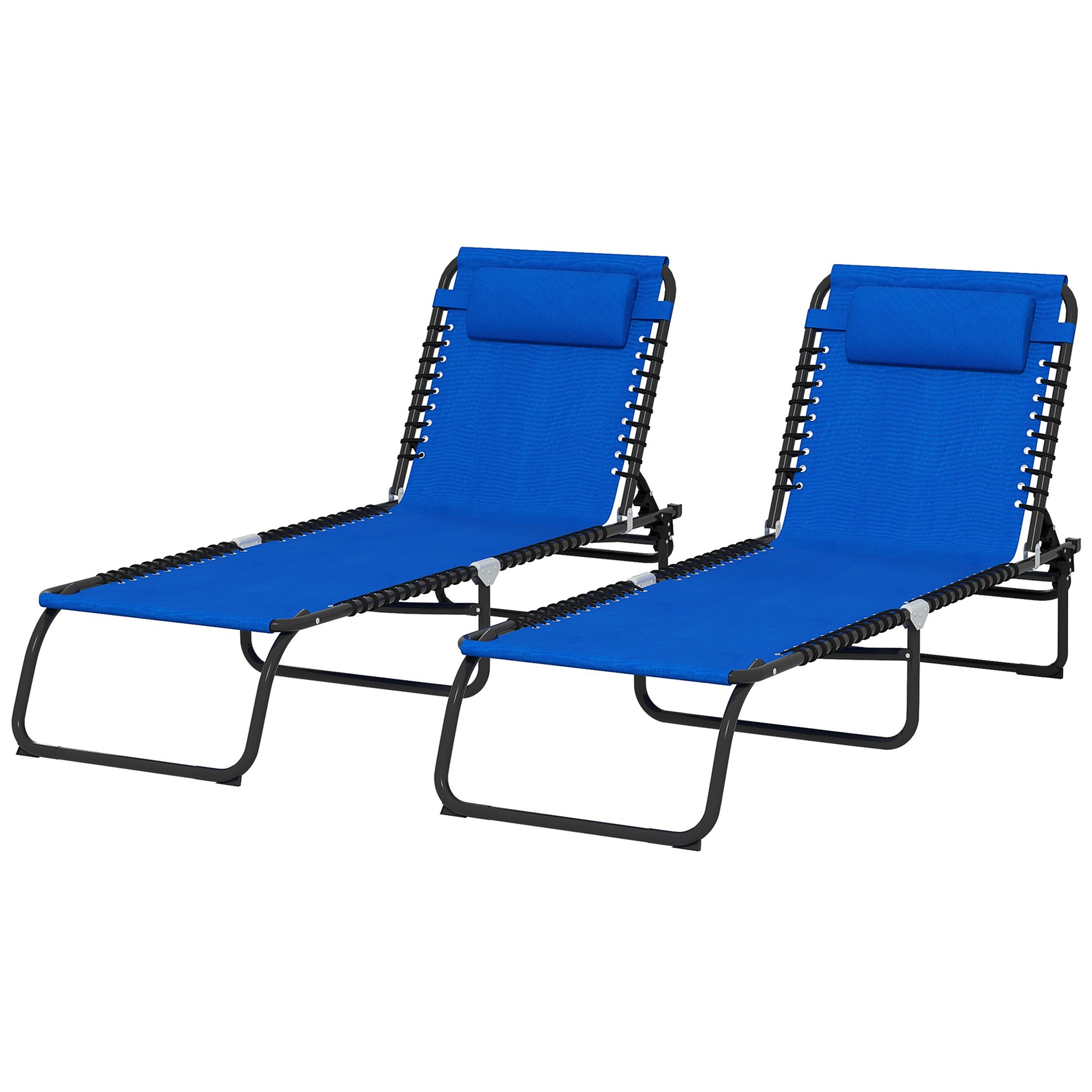 2 Pcs Beach Chaise Lounge 4 Adjustable Positions Sleeping Bed