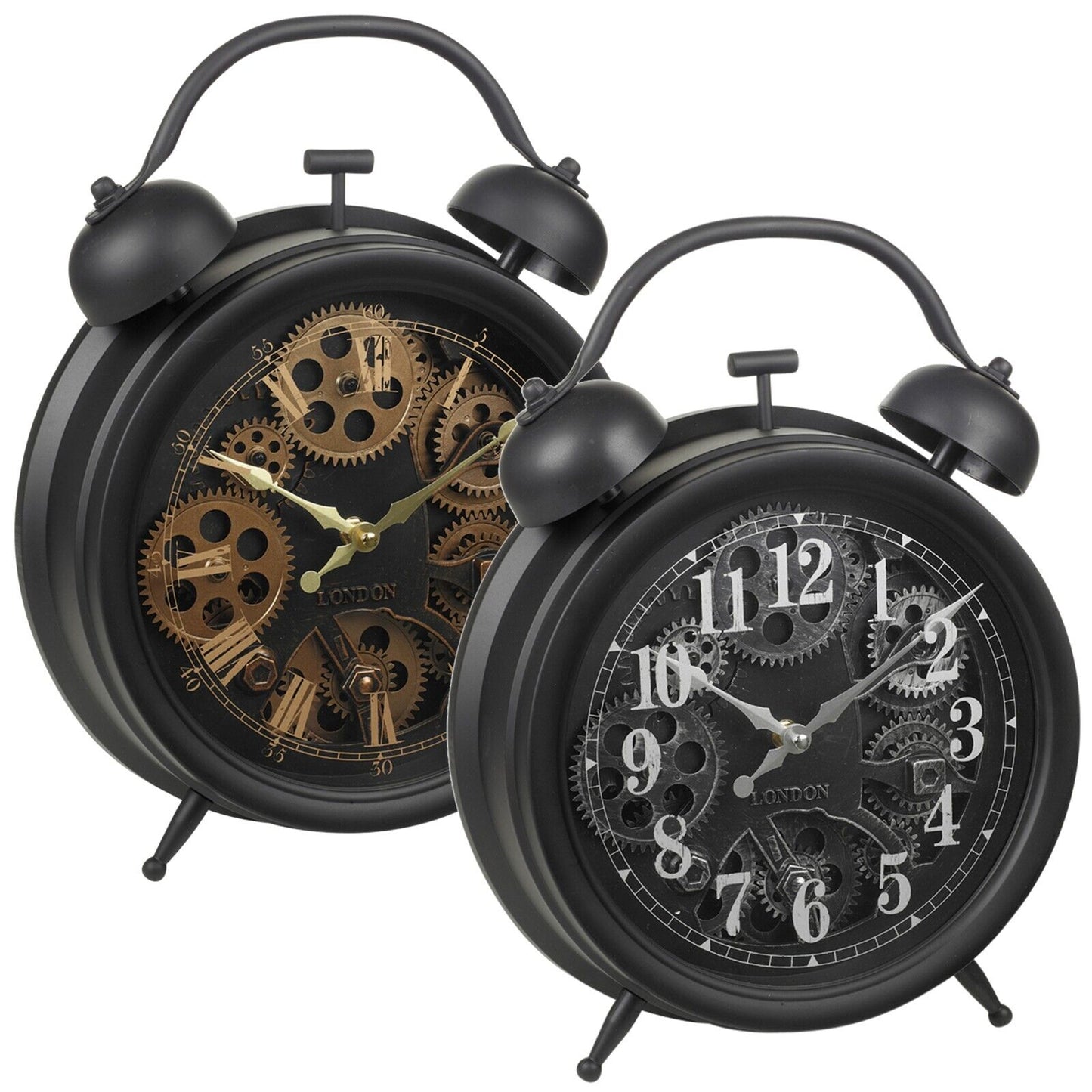 Black Vintage Clock Giant Display Hands Wall or Mantle Shelf Retro Visible Gears
