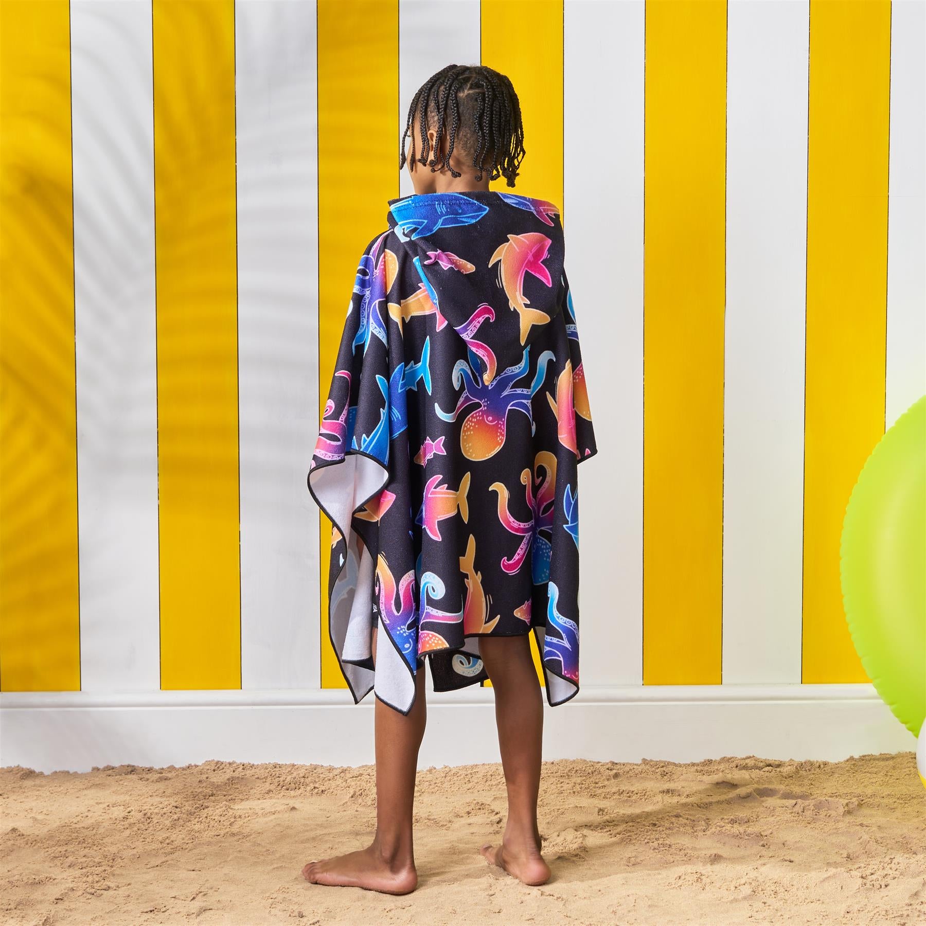 Kids Poncho Beach Towel Hooded Quick Dry Microfibre Holiday Swimming Absorbent