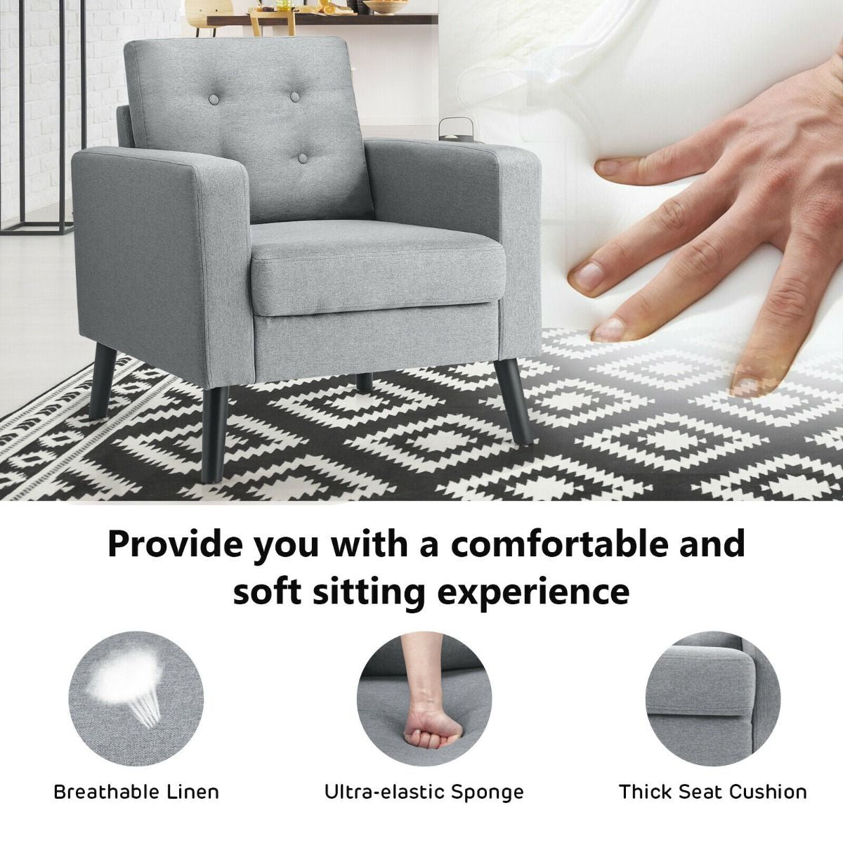 Modern Upholstered Accent Sofa Chair for Living Room