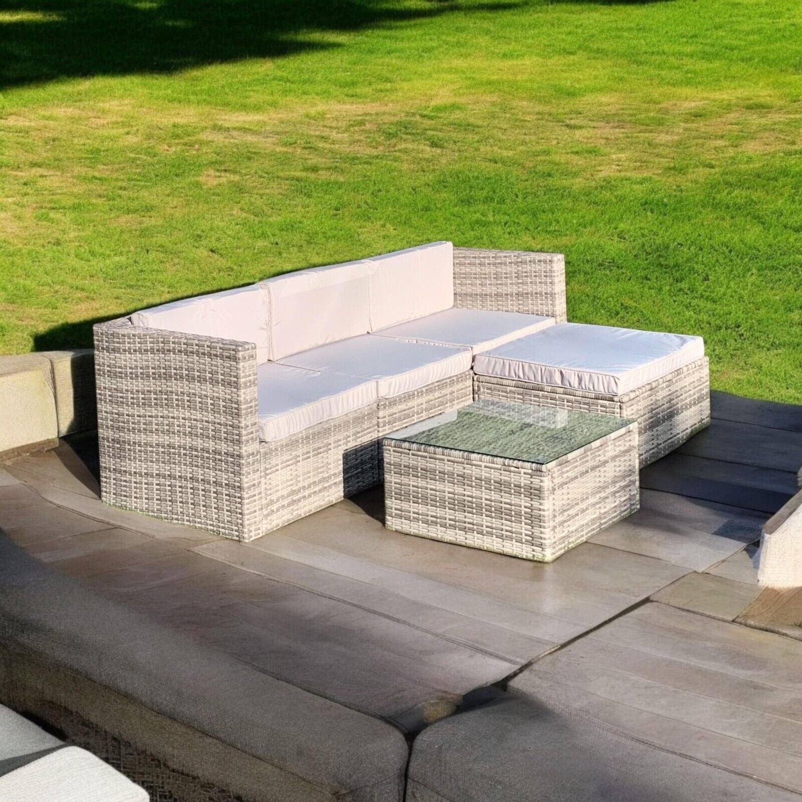 Rattan Garden Furniture Corner Sofa Lounge Set with Cushions for Indoors/Outdoo