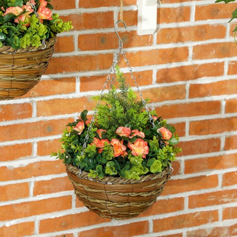 Outsunny 2 Pcs Artificial Lisianthus Flower Hanging Planter Basket Orange