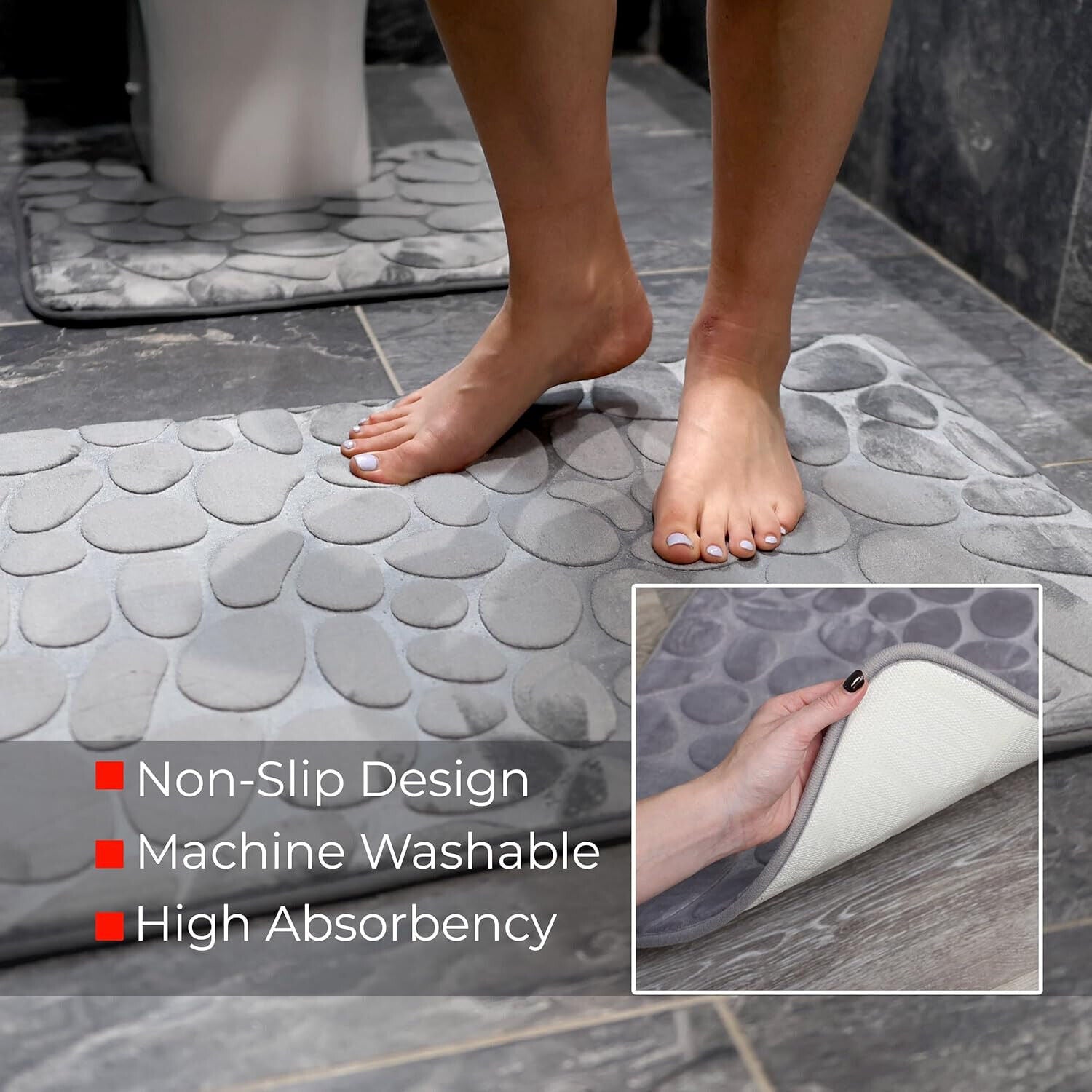 2 PCS Bathroom NON SLIP BATH MAT MEMORY FOAM ULTRA SOFT TOILET BATHROOM RUGS