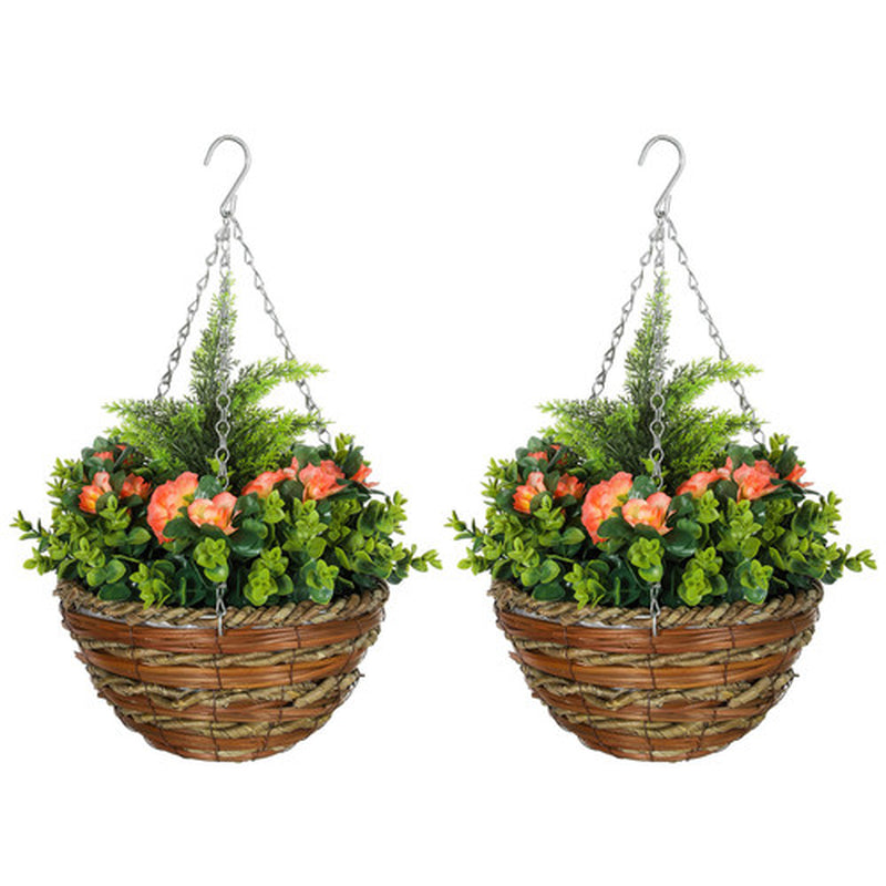 Outsunny 2 Pcs Artificial Lisianthus Flower Hanging Planter Basket Orange