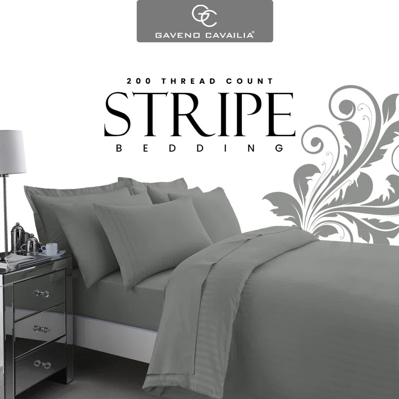Cotton Striped Duvet Cover with Pillowcases