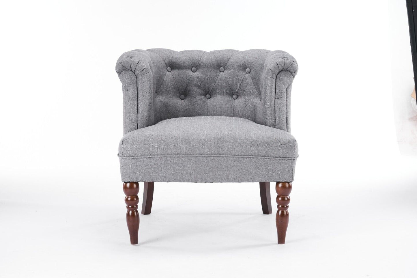 Durable Grey Linen Tub Barrel/Dining Armchair - Stylish Padded Chair for Bedroom