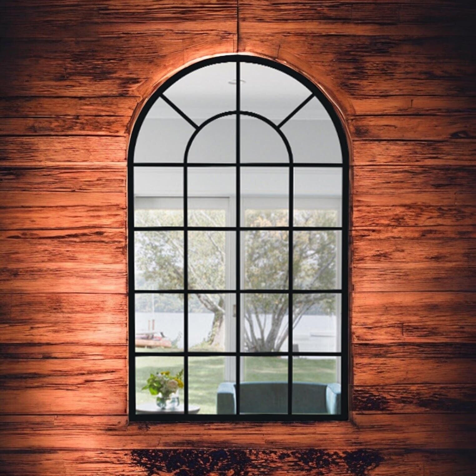 Framed Arched Mirror Wall Mounted Cast Iron Large Mirror Indoor Outdoor Garden