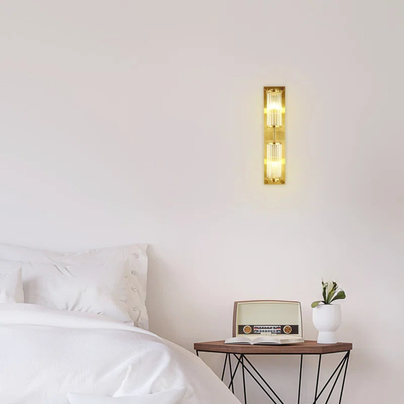 Angelica - Double Glass Wall Sconce Light for Living Room-Luxury Gold Wall Light – Antique Brass Sconce with Crystal Glow, Retro Decorative Fixture