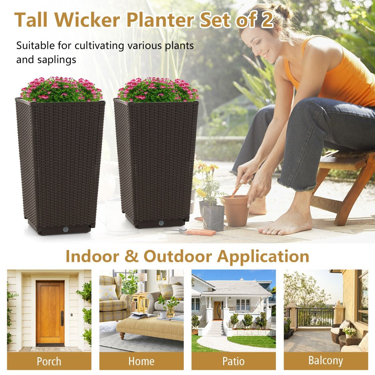 Outdoor Wicker Flower Pot Set of 2
