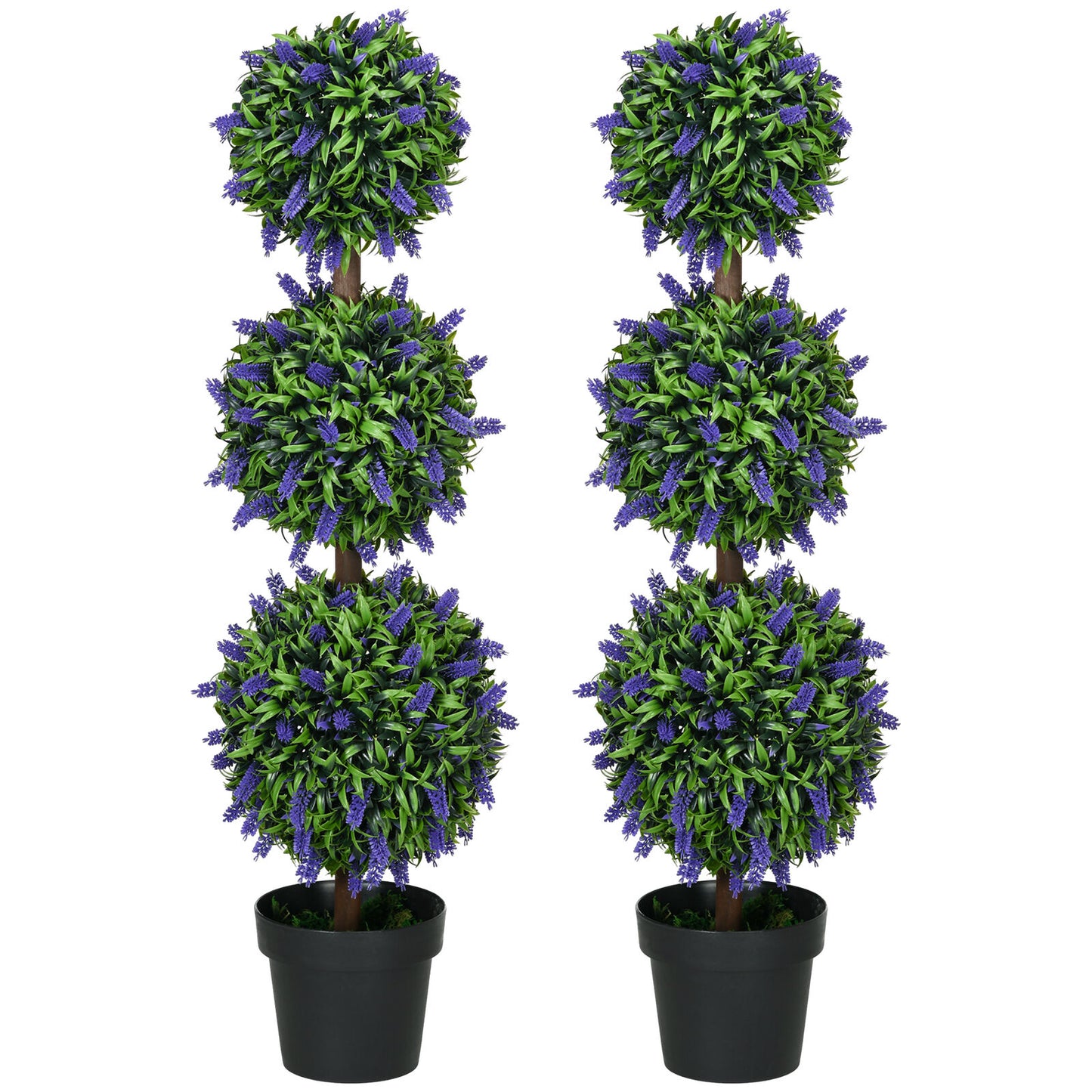 HOMCOM Set of 2 Potted Artificial Plants Ball Tree with Lavender Flowers, 110Cm