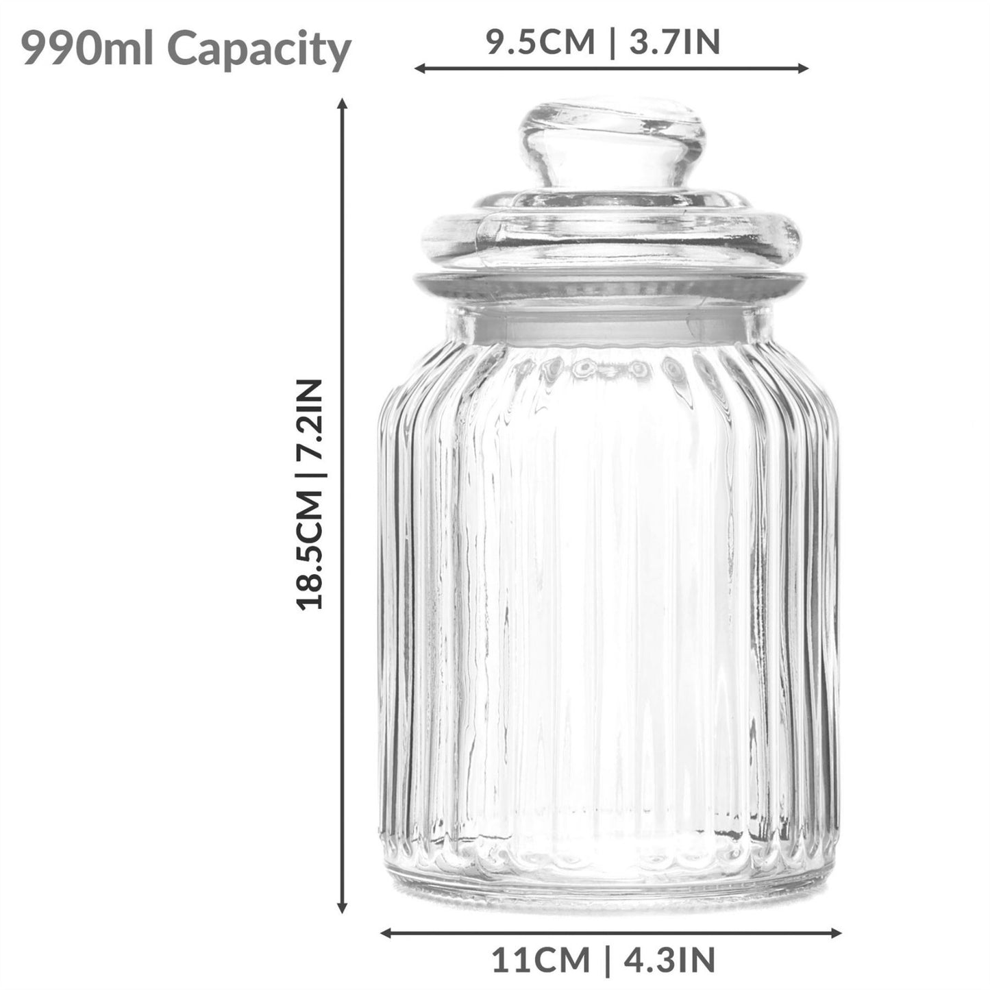 Vintage Airtight Glass Jars 990Ml - Set of 3 Traditional Sweet Jar Storage | M&W