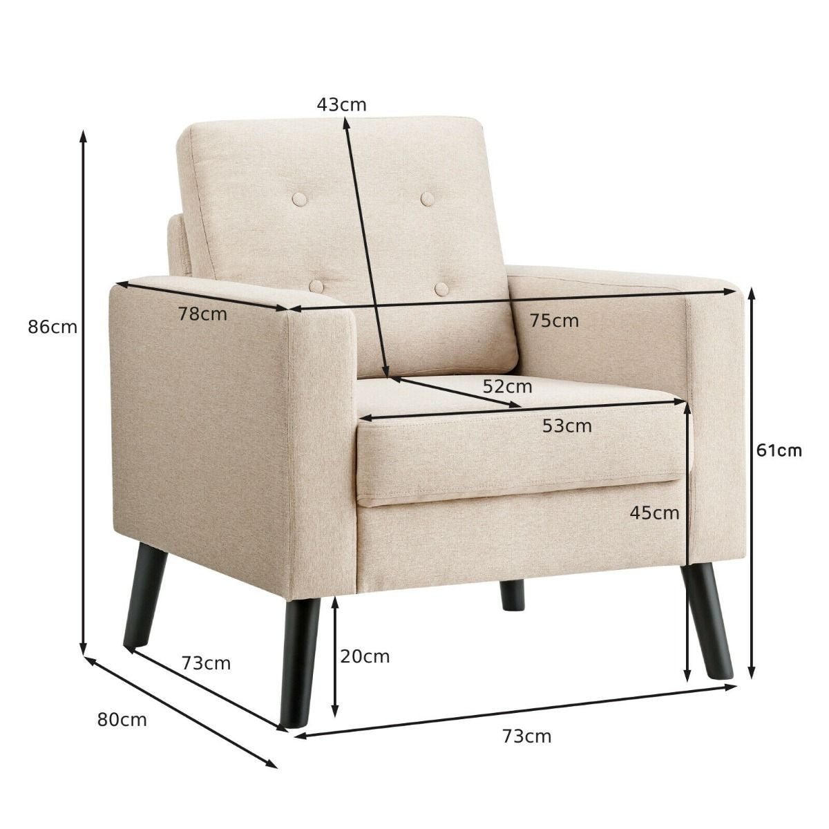 Modern Upholstered Accent Sofa Chair for Living Room
