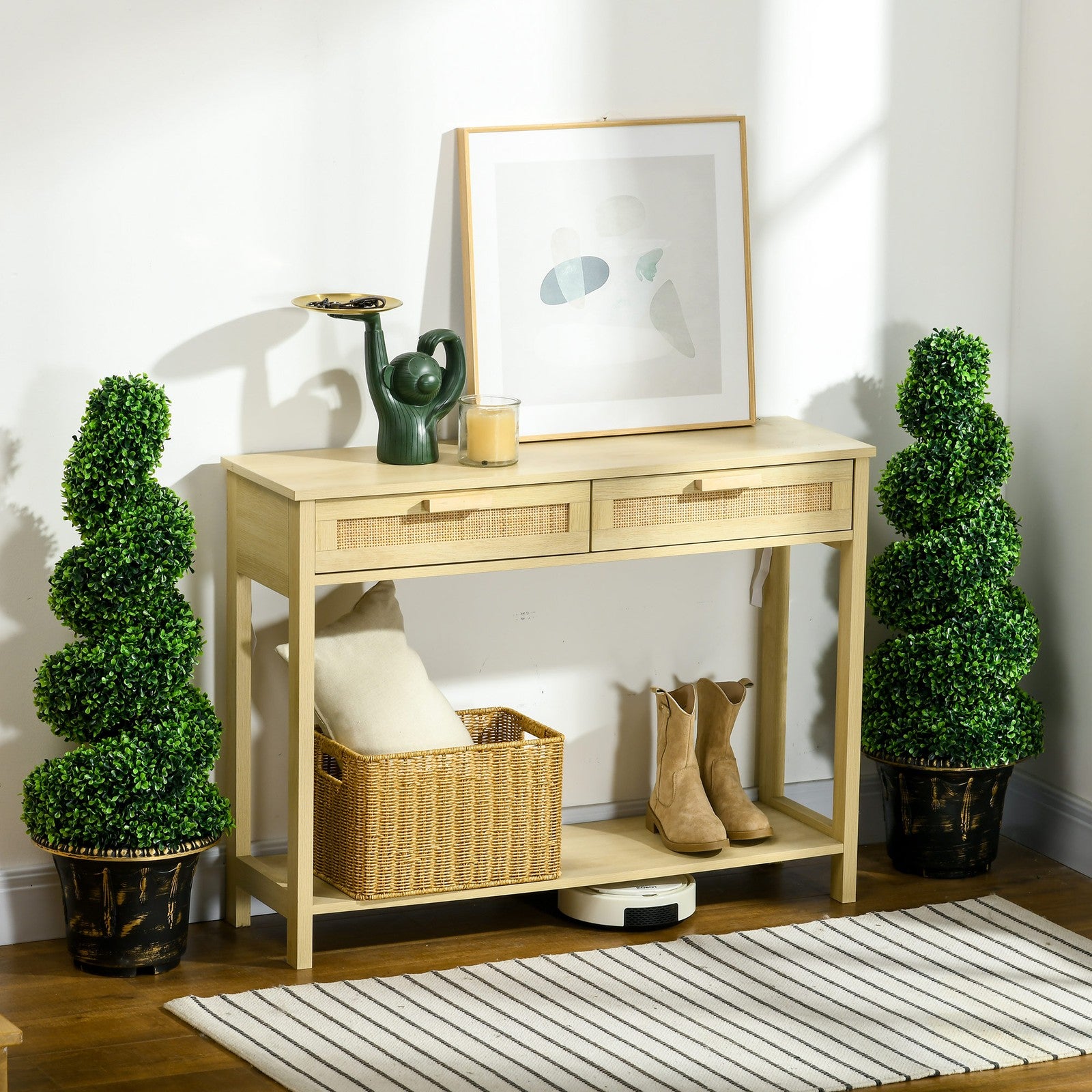 HOMCOM Set of 2 Potted Artificial Plants, Topiary Spiral Boxwood Trees, 90Cm