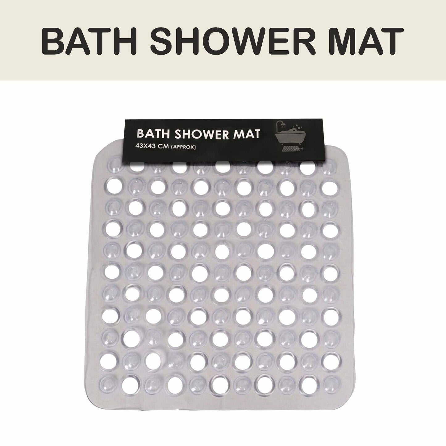 BATH SHOWER MAT NON SLIP PVC BATHROOM RUBBER MATS anti SLIP SUCTION 43 X 43 Cm