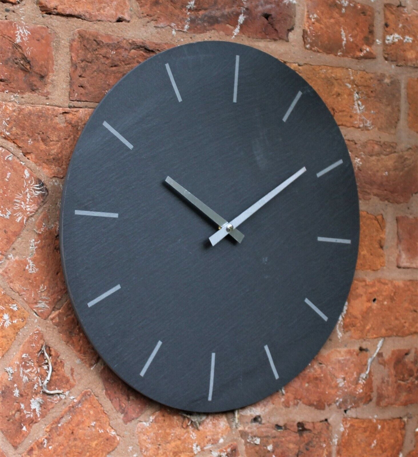 Indoor Outdoor Hand Finished Kitchen Grey Slate & Silver Wall Clock Natural