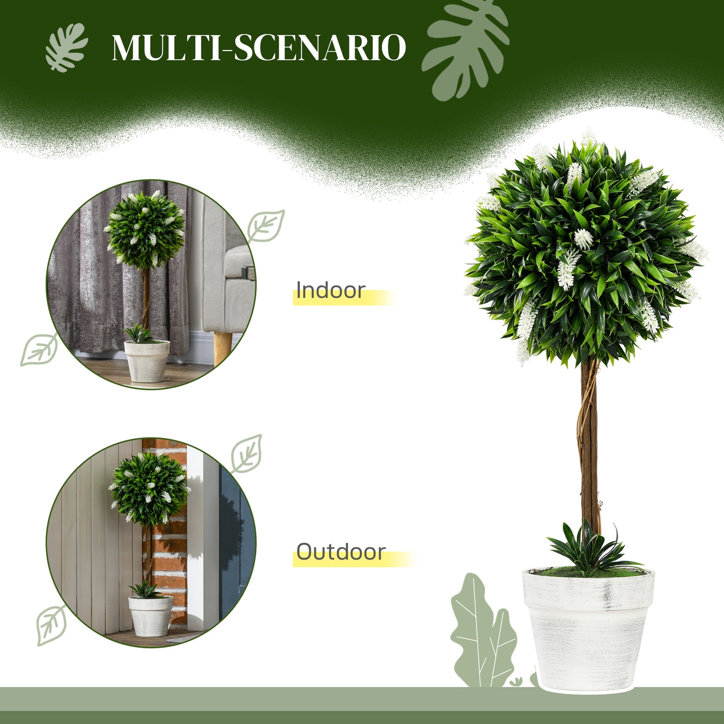 Set of 2 Decorative Artificial Plants Ball Trees with Flower