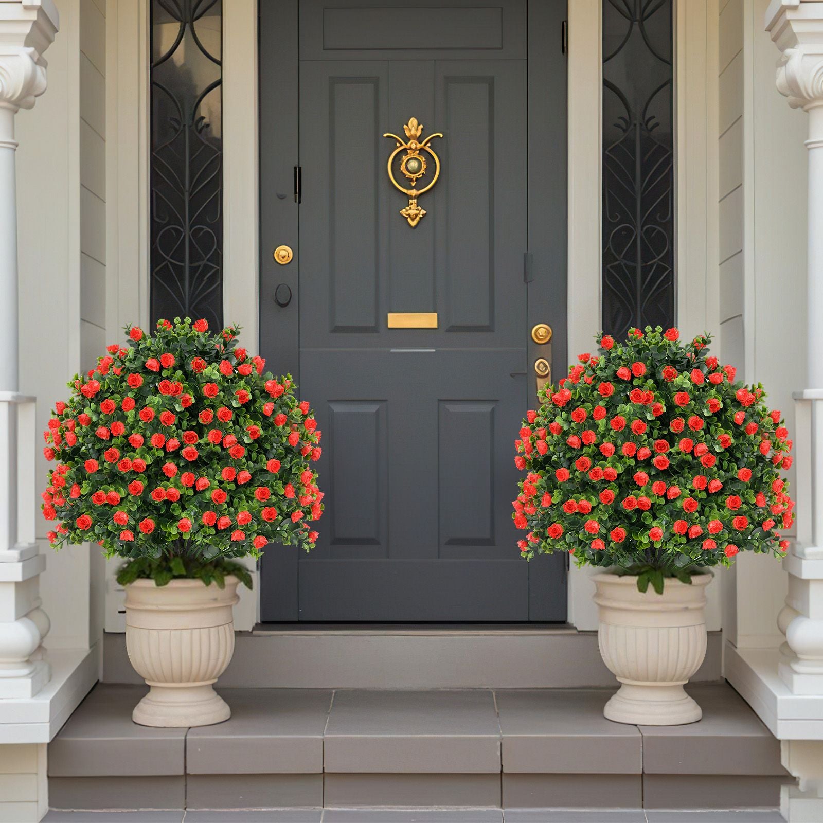 2 Pack Artificial Rose Topiary Ball Tree Faux Shrub Bushes