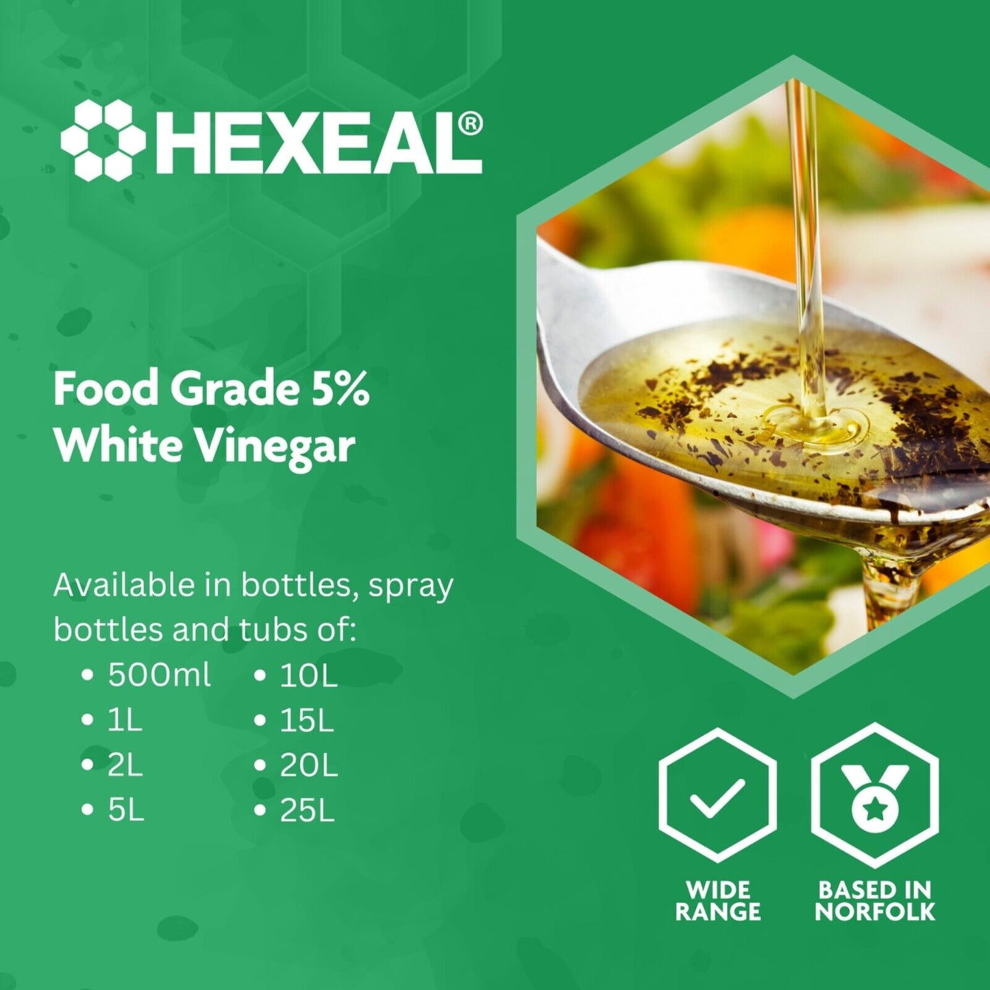 Hexeal White Vinegar 2 X 5L - Food Grade - Cooking, Cleaning, Pickling & Baking