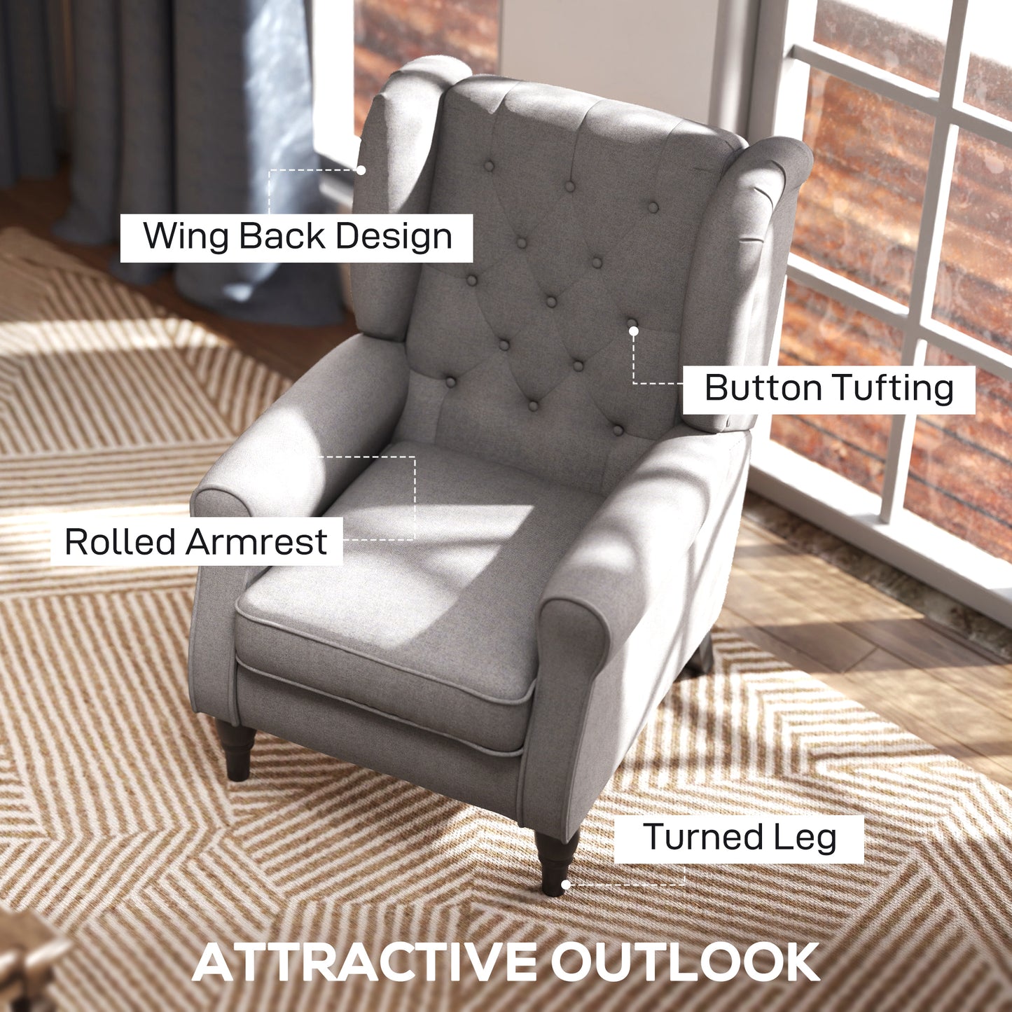 Retro Accent Chair Wingback Armchair with Wood Frame for Living Room