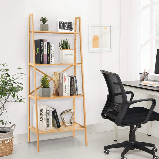 4-Tier Freestanding Bookcase with Anti-Toppling Device for Living Room