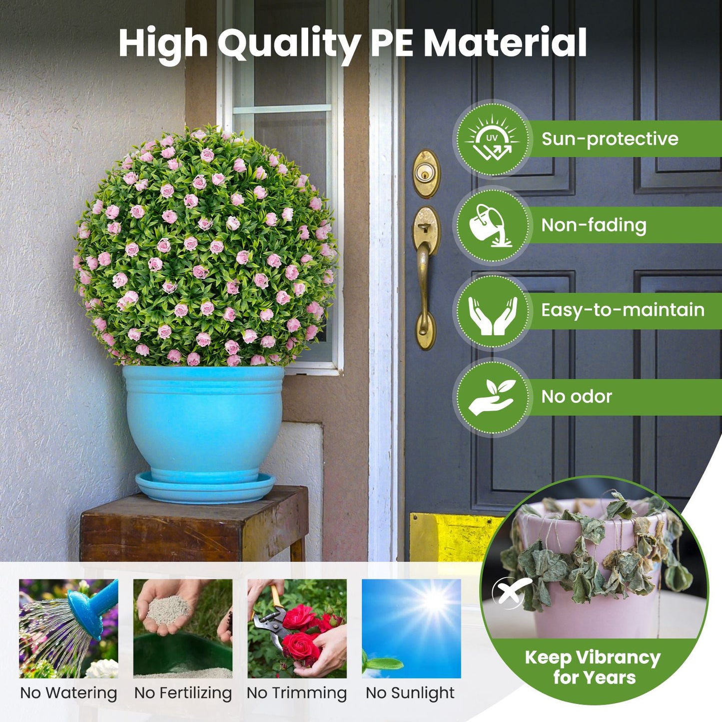 2 Pieces Artificial Plant Topiary Balls with Pink Flowers