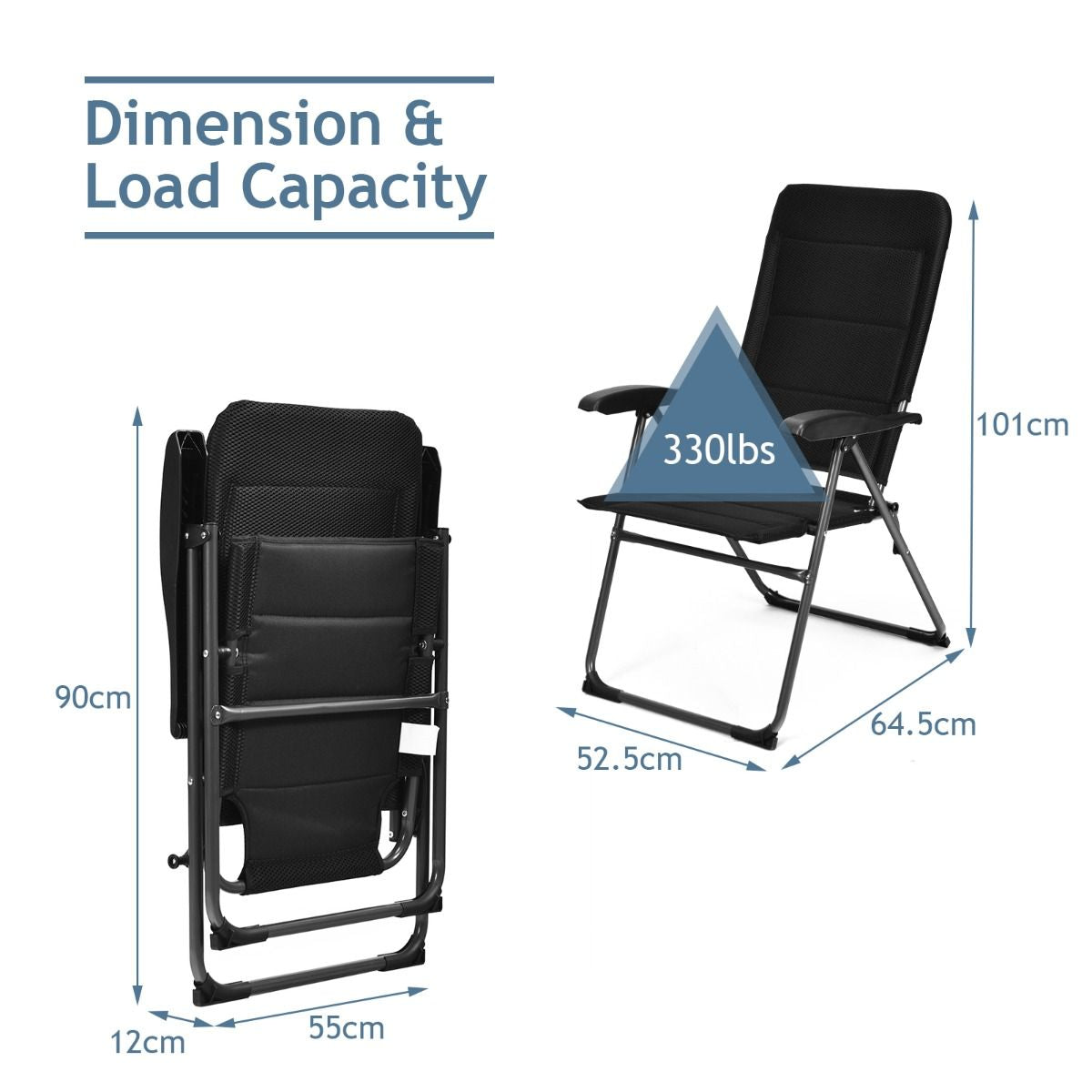 2-Piece Padded Patio Lounger Chair with 7 Adjustable Backrest Positions