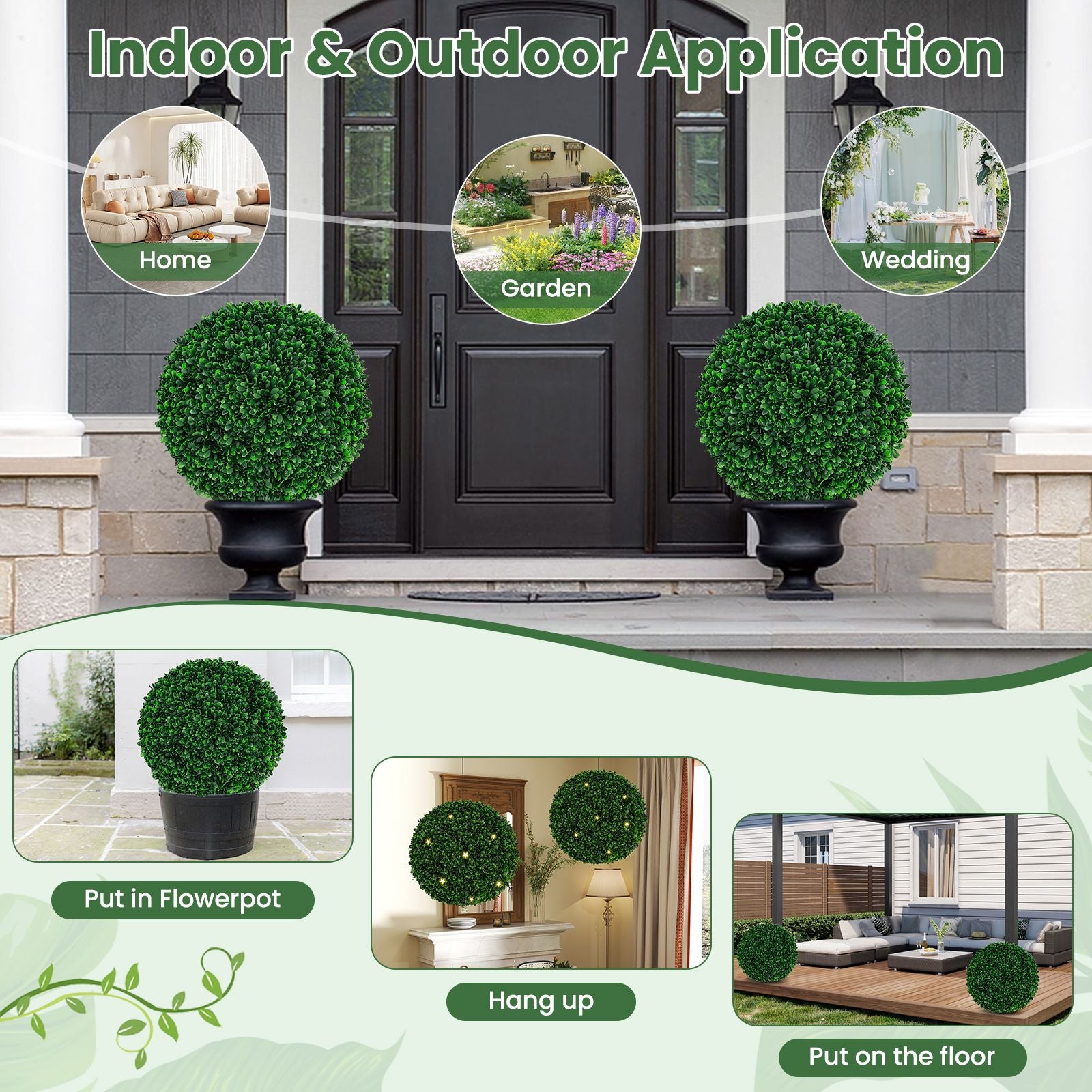 2 Pieces 52 CM Artificial Topiary Balls with 20 Zip Ties