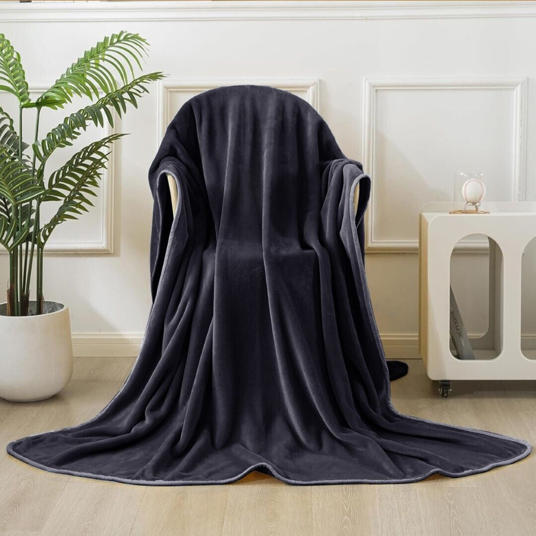 Large Fleece Blanket Throw Reversible Soft Warm Bed Sofa Blanket Double & King