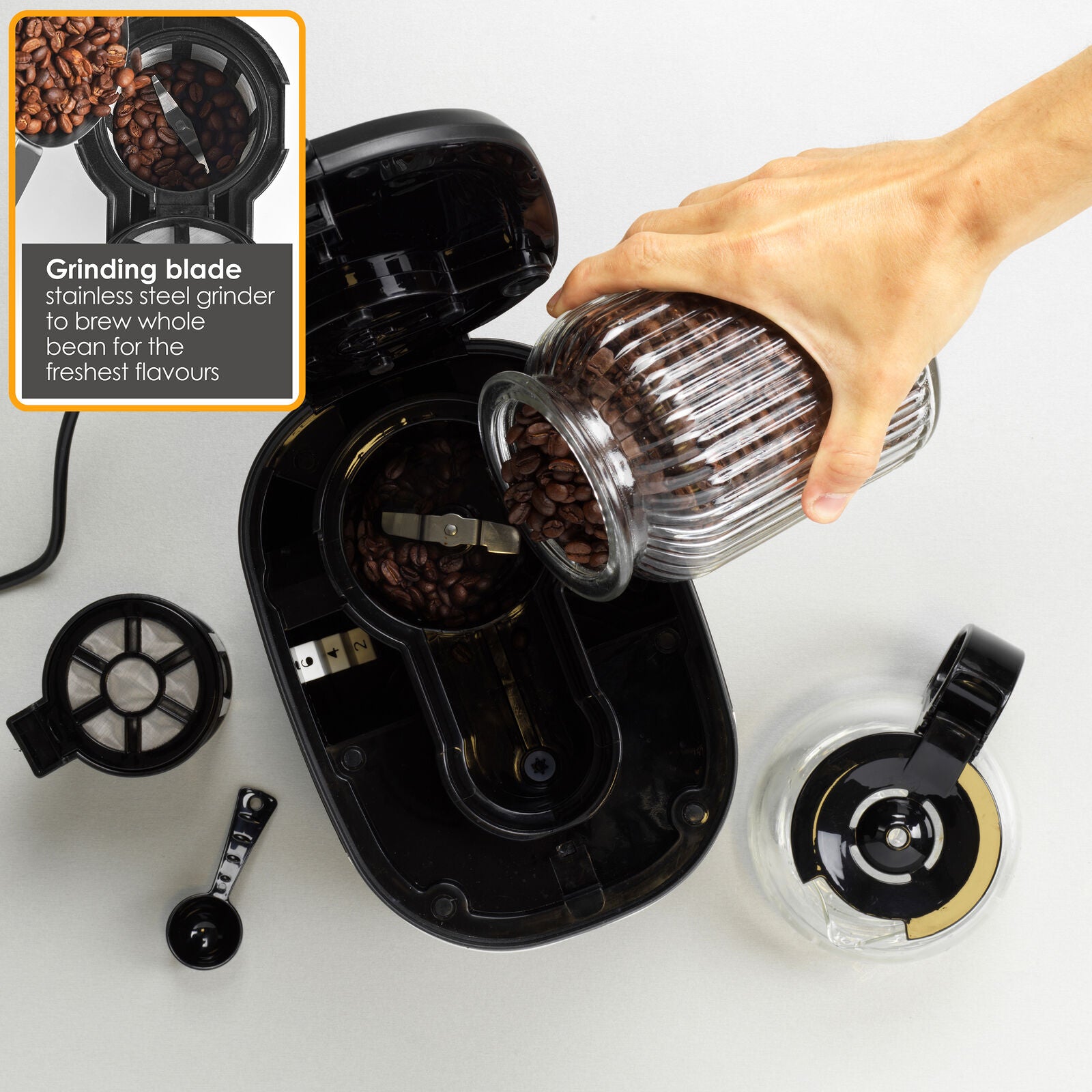 Salter Coffee Maker Machine Caffé Bean to Jug Grind & Brew (Open Box)