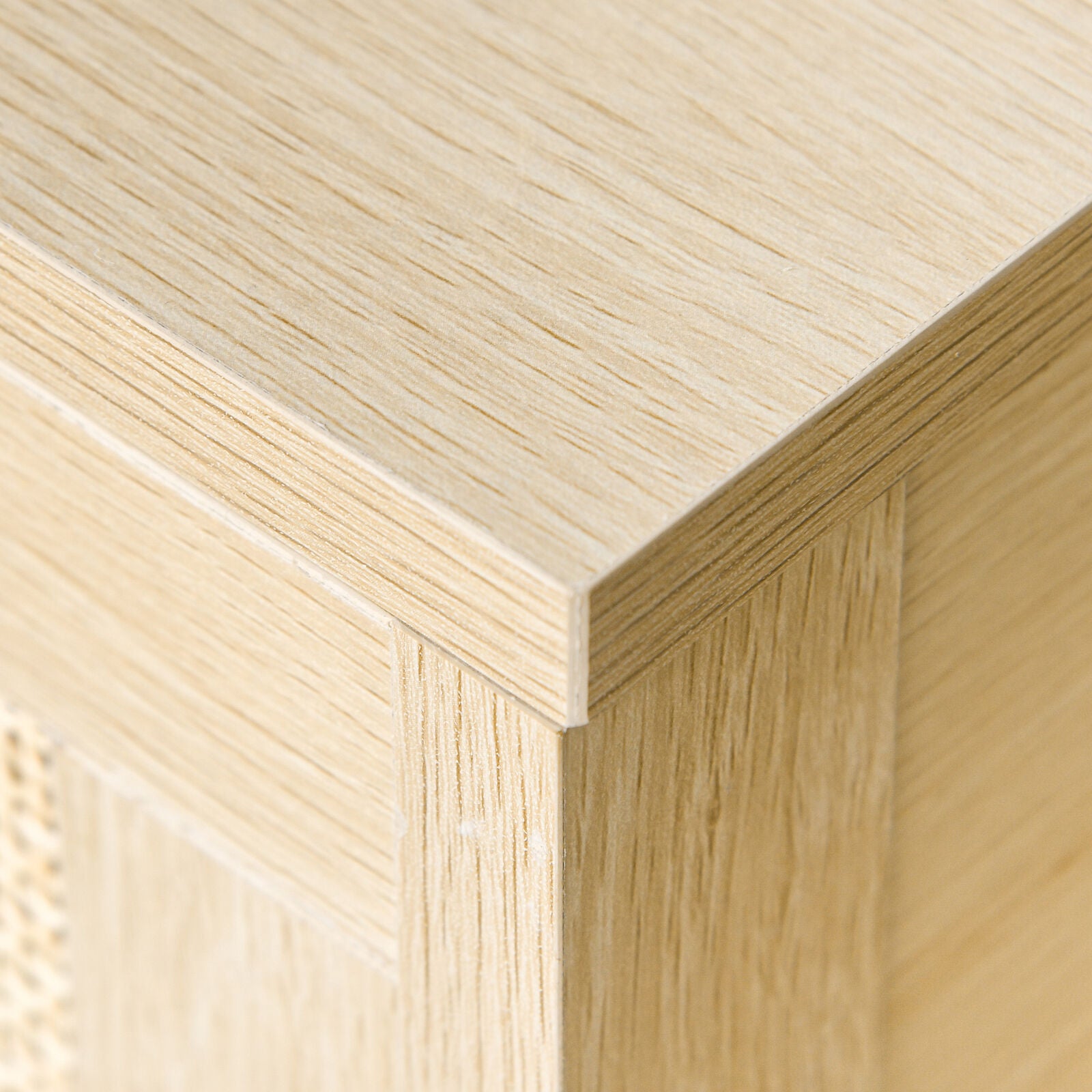 Bedside Table Nightstand W/ Rattan Drawer Storage Shelf Bedroom Living Room