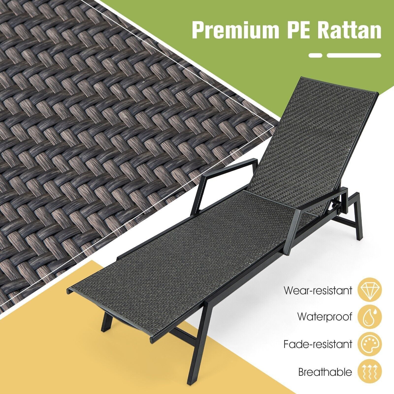 COSTWAY Wicker Outdoor Chaise Lounge Adjustable Rattan Garden Lounge Chair