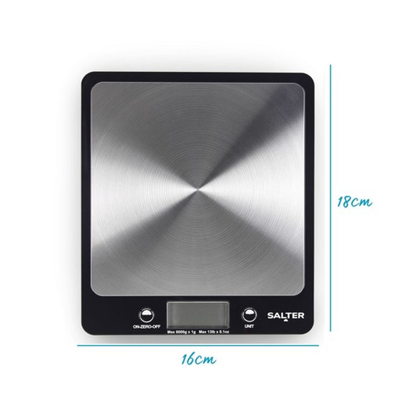 Salter Kitchen Scale Digital Stainless Steel Platform Cooking Scale Black Evo