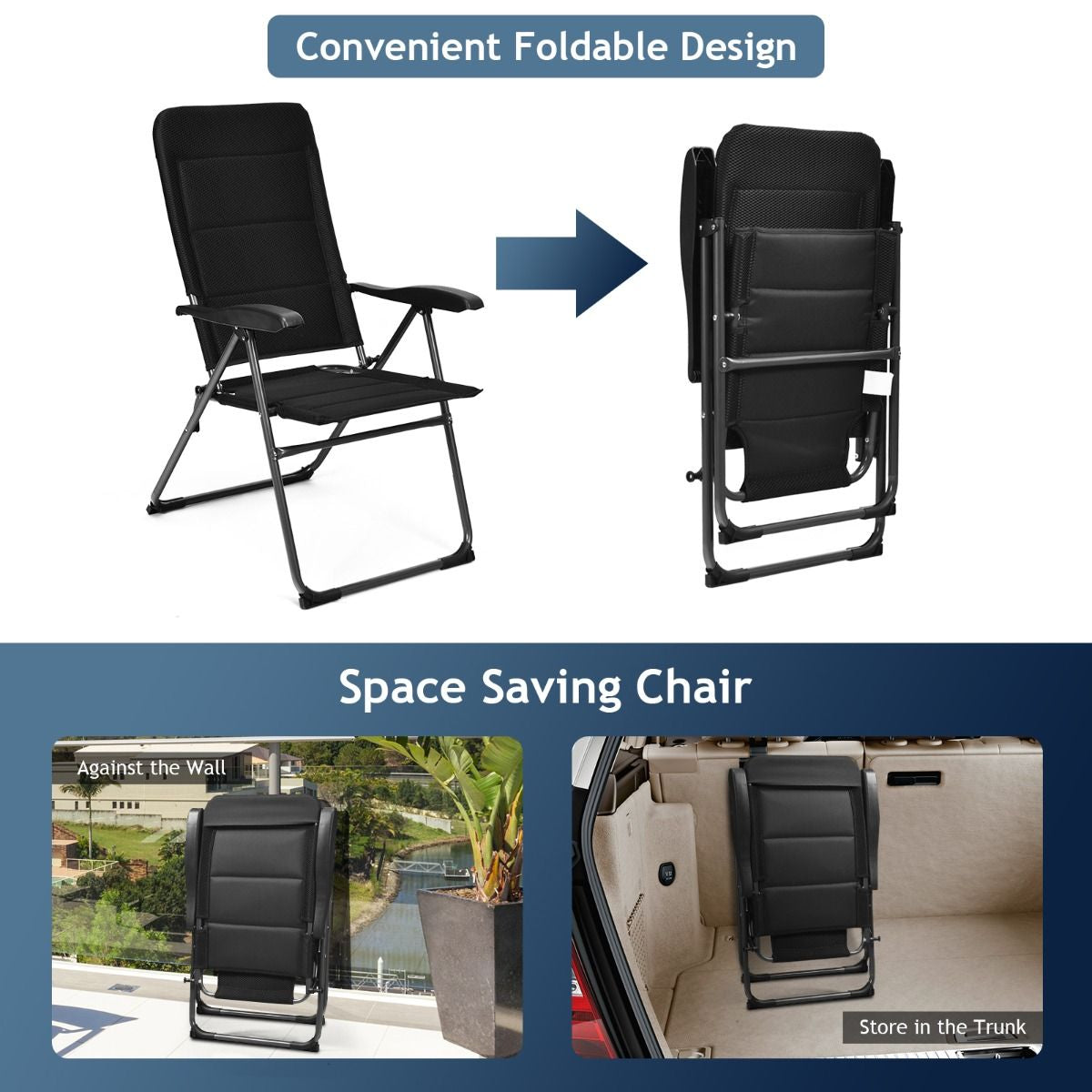 2-Piece Padded Patio Lounger Chair with 7 Adjustable Backrest Positions