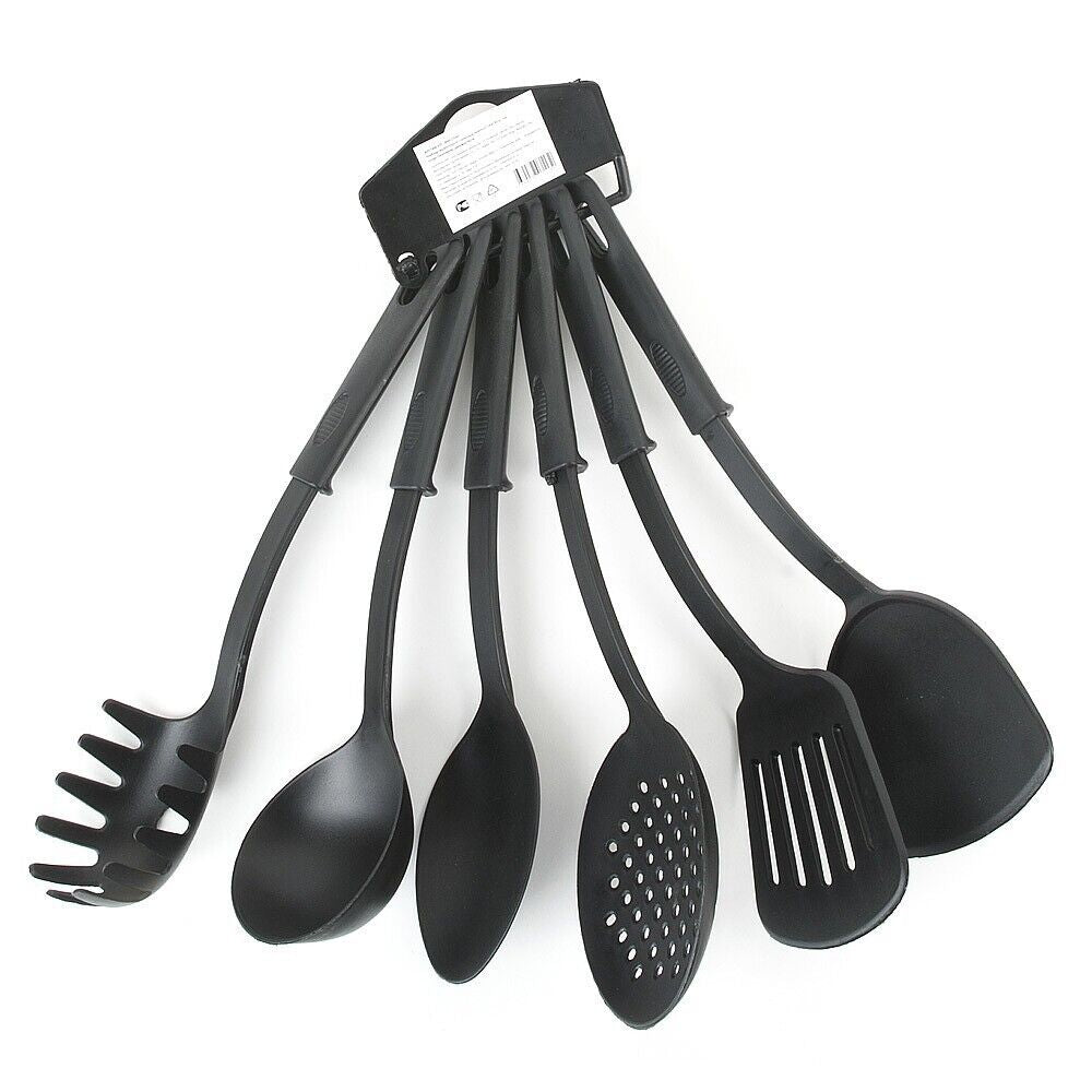 6Pcs Kitchen Utensil Set Silicone Black Non-Stick Heat Resistant Cookware Tools