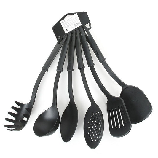 6Pcs Kitchen Utensil Set Silicone Black Non-Stick Heat Resistant Cookware Tools