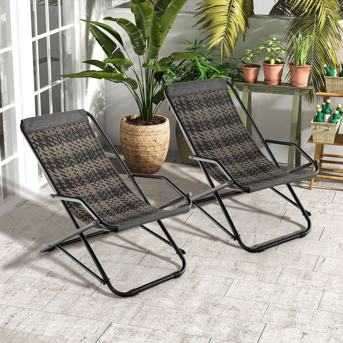 Outdoor Sling Chair with Armrests