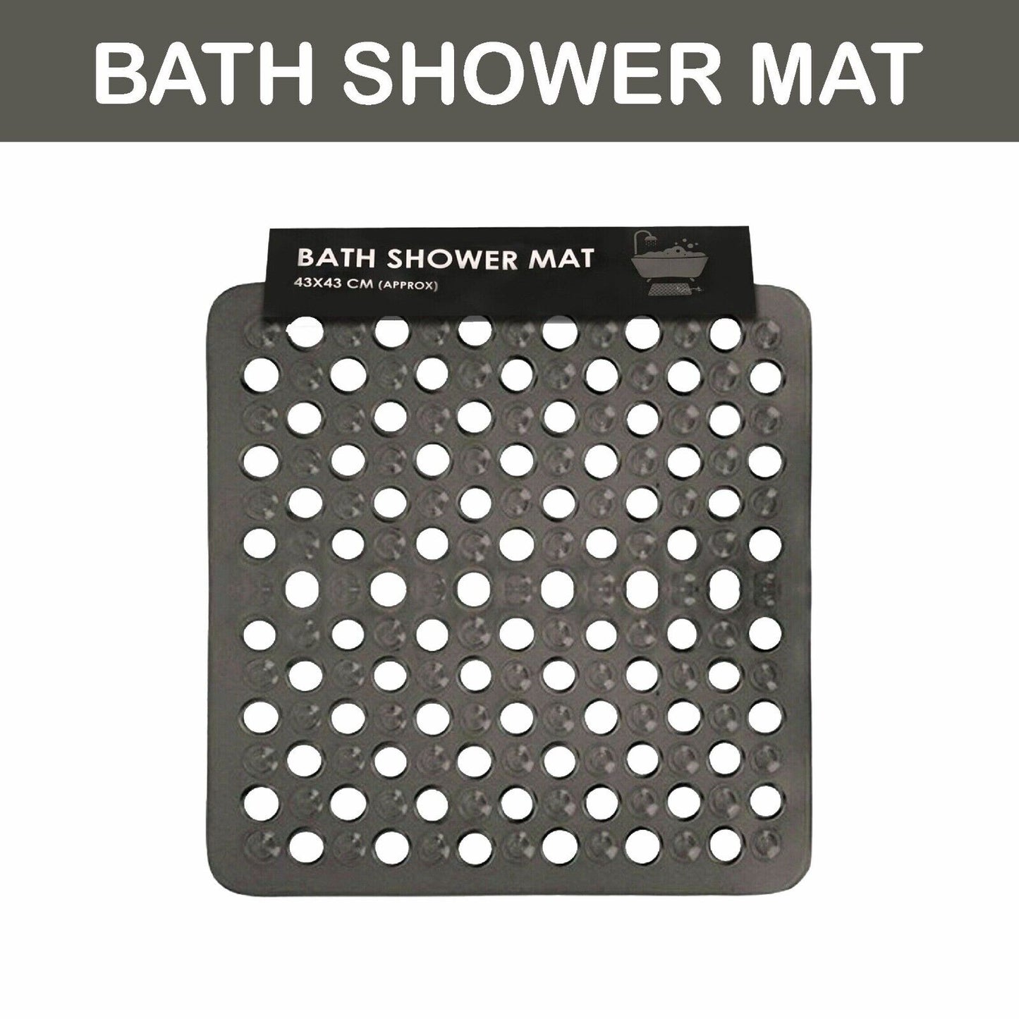 BATH SHOWER MAT NON SLIP PVC BATHROOM RUBBER MATS anti SLIP SUCTION 43 X 43 Cm