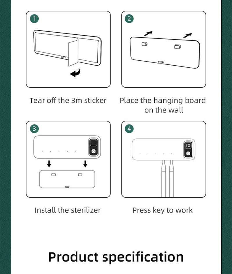 Caredite 2023 Toothbrush Sterilizer Holder with New Multi Colors, Fast Drying Professional Home Toothbrush Sterilizer Protect Your Family Oral Health Bathroom Wall-Mounted Adjustable