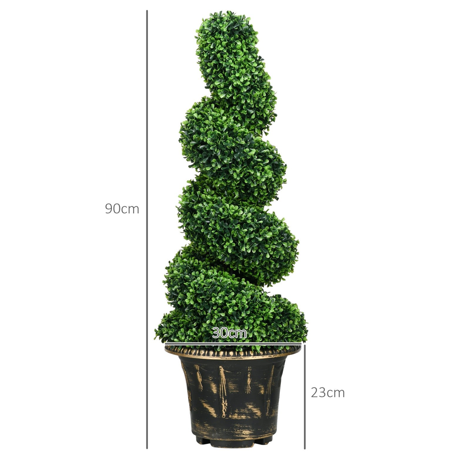 HOMCOM Set of 2 Potted Artificial Plants, Topiary Spiral Boxwood Trees, 90Cm