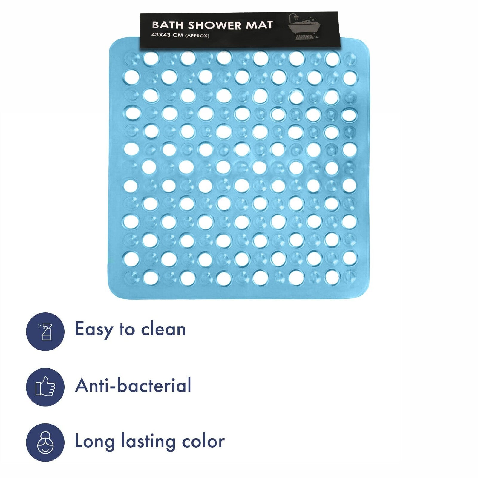 BATH SHOWER MAT NON SLIP PVC BATHROOM RUBBER MATS anti SLIP SUCTION 43 X 43 Cm