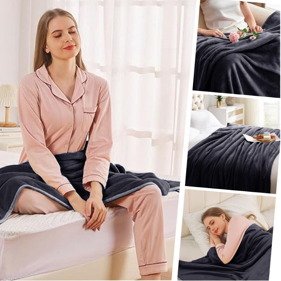 Large Fleece Blanket Throw Reversible Soft Warm Bed Sofa Blanket Double & King