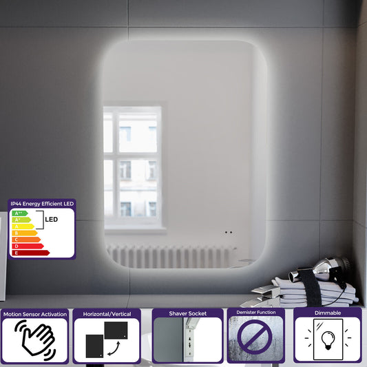 Nes Home Motion Sensor Bathroom LED Mirror Shaver Socket Demister 500 X 700Mm