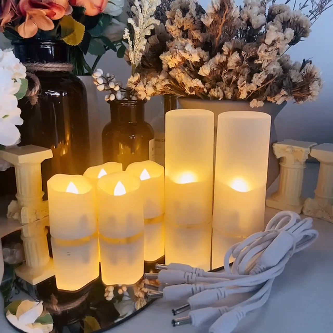 Rechargeable LED Candles by USB Timer Remote Flickering Flames Wedding Candles B